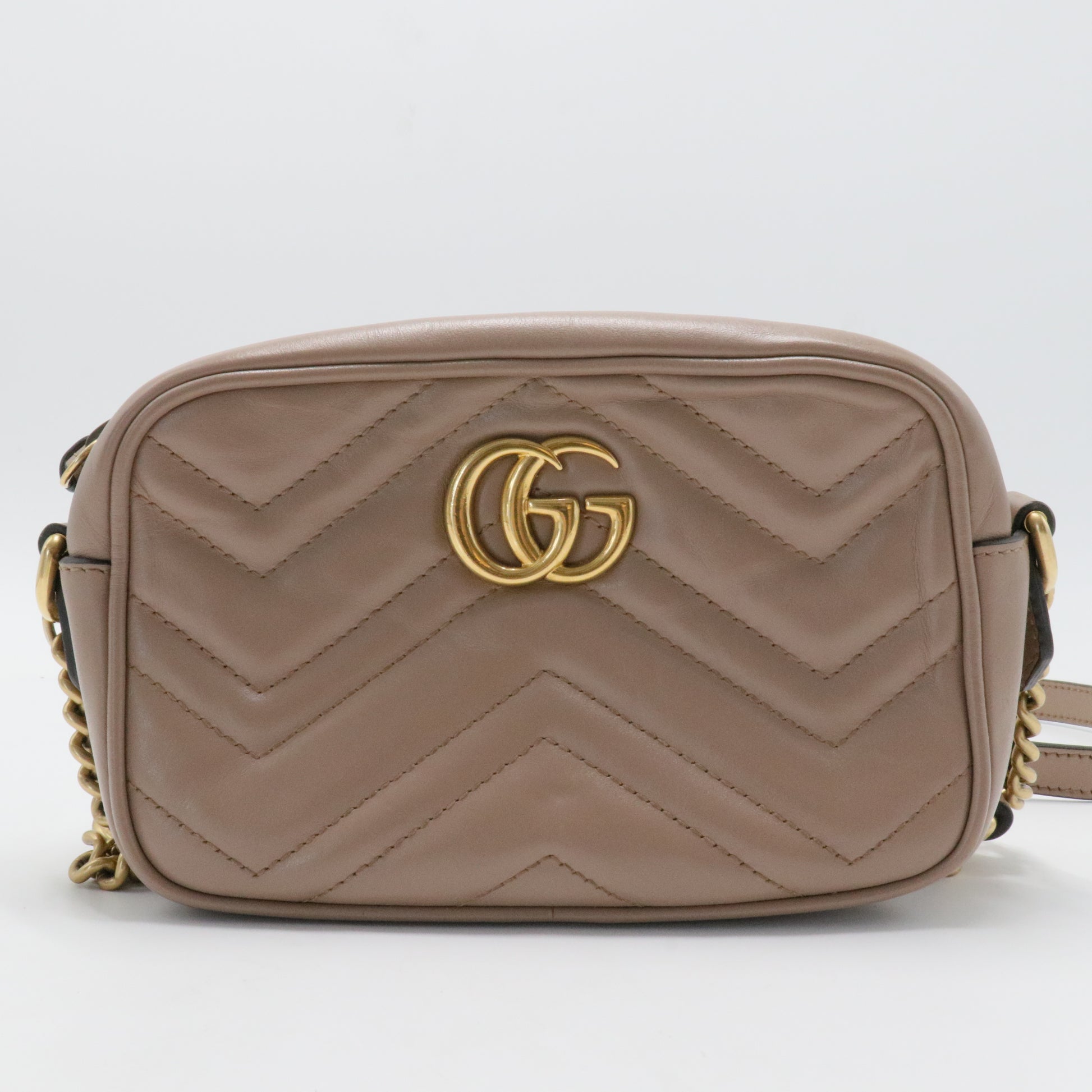 Calfskin Matelasse Mini GG Marmont Chain Shoulder Bag Porcelain Rose