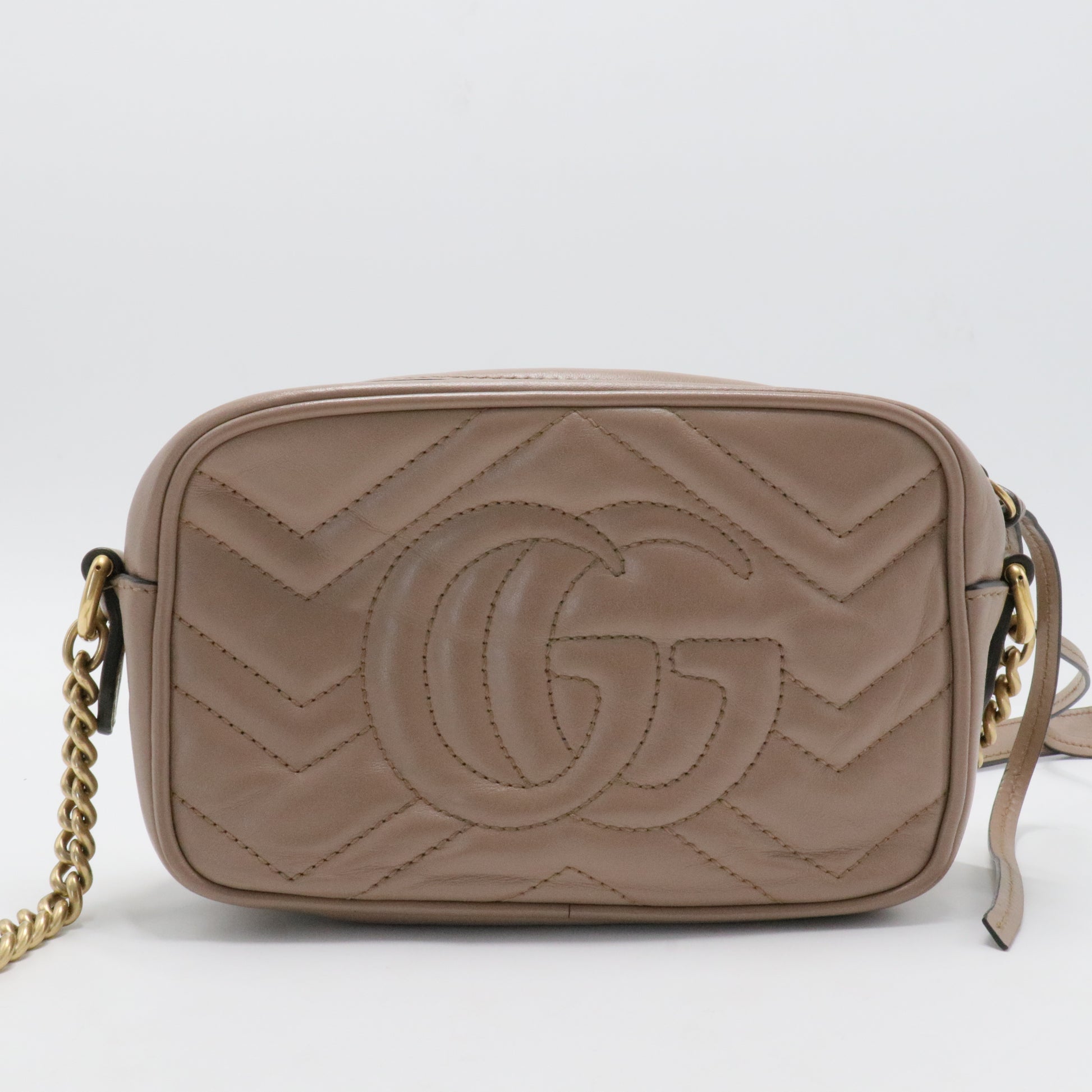 Calfskin Matelasse Mini GG Marmont Chain Shoulder Bag Porcelain Rose