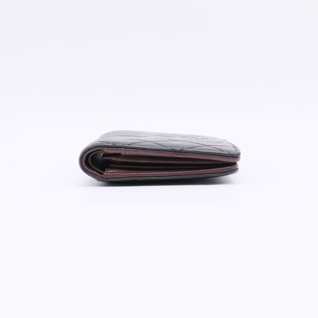 Black Calf Leather Quilted Timeless Bifold Long Wallet W22503