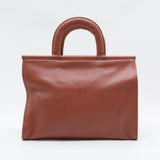 Bar Frame Top Handle Flap Bag Leather with Intrecciato Detail