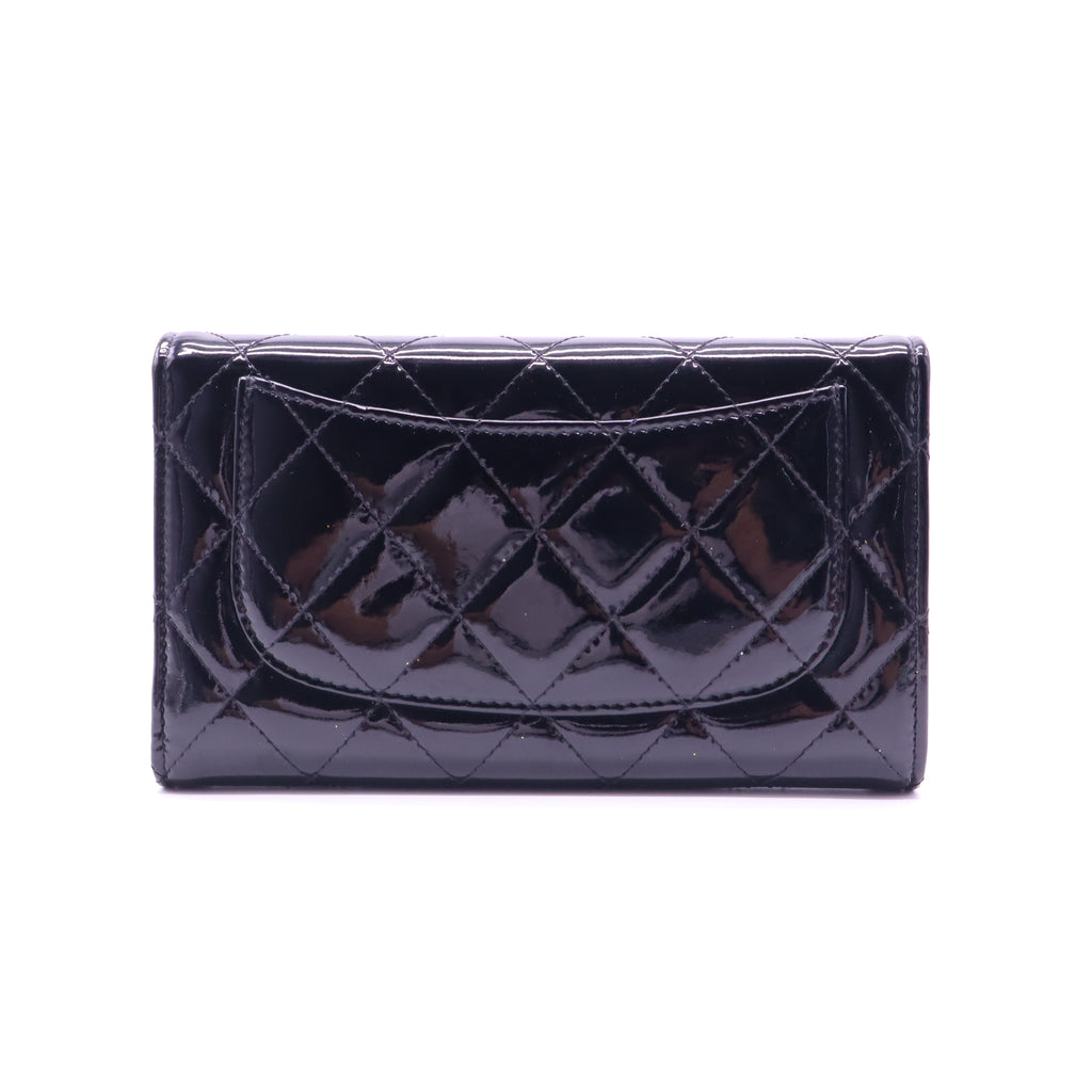 Chanel Patent Calfskin Quilted Large Flap Wallet Black twins W21481