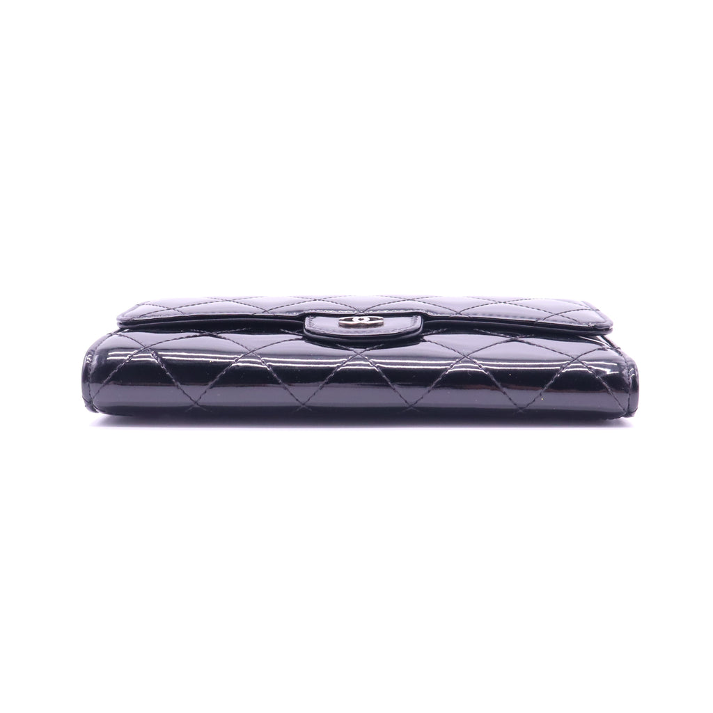 Chanel Patent Calfskin Quilted Large Flap Wallet Black twins W21481