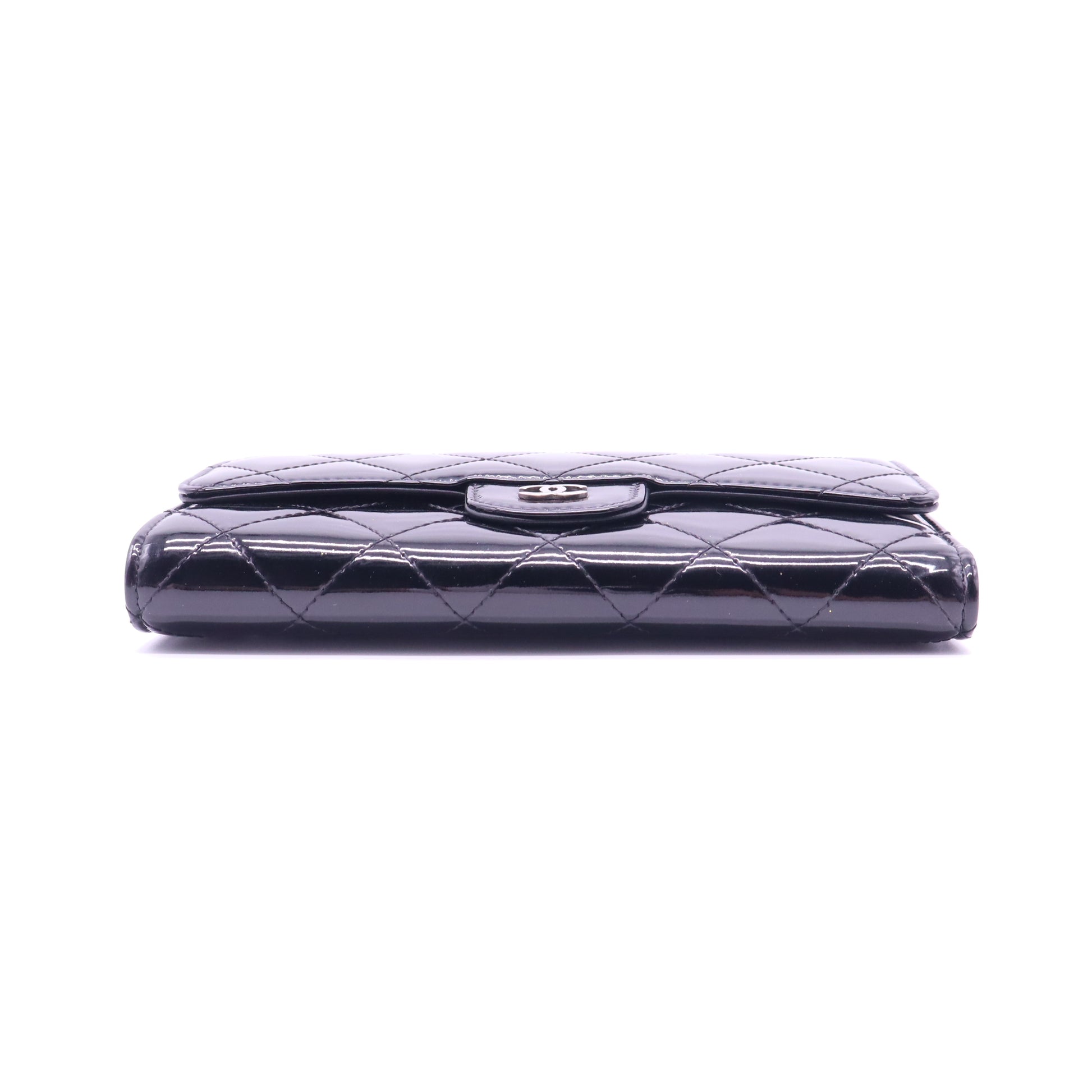 Chanel Patent Calfskin Quilted Large Flap Wallet Black twins W21481