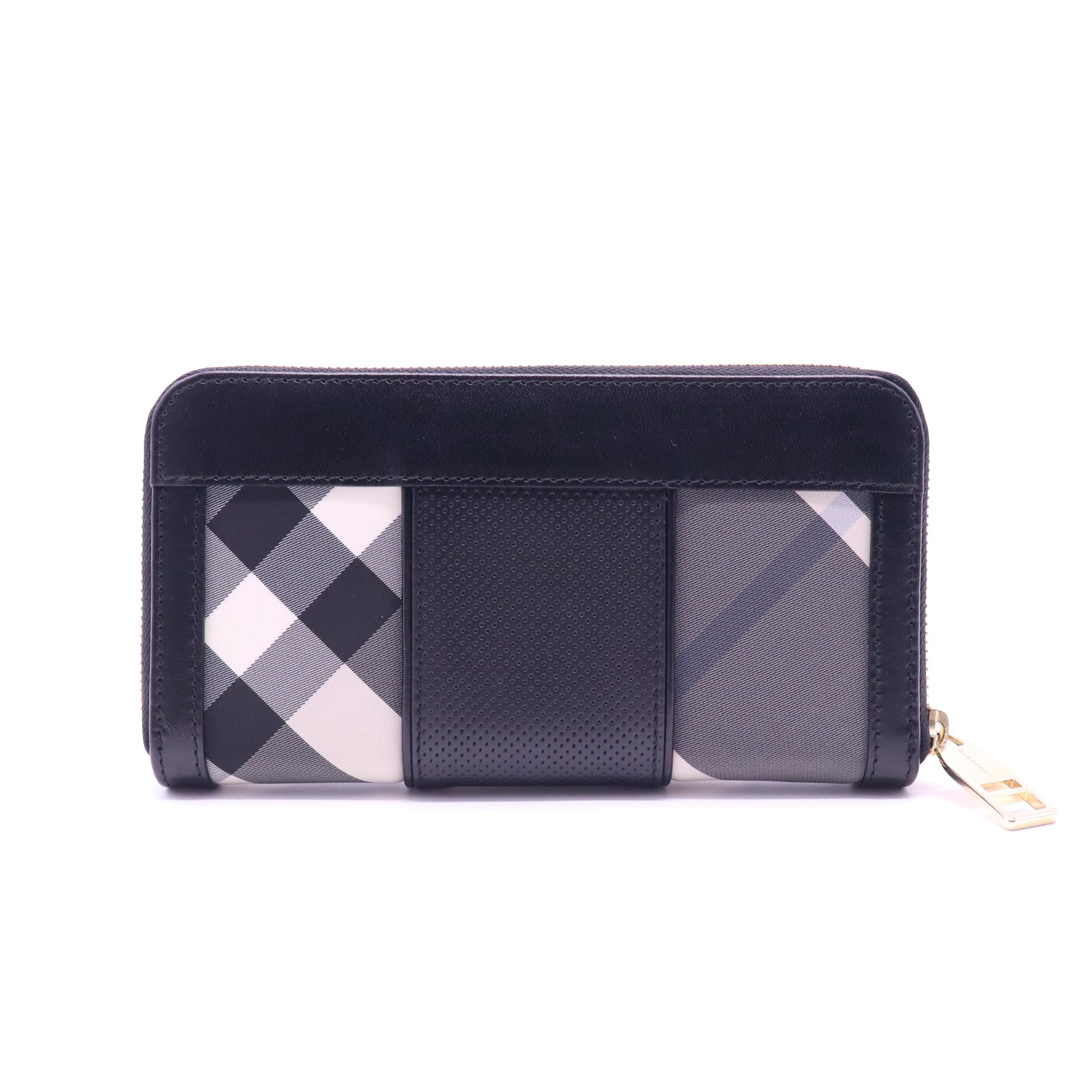 Burberry House Check Large Sartorial Ziggy Zip Around Wallet Black twins