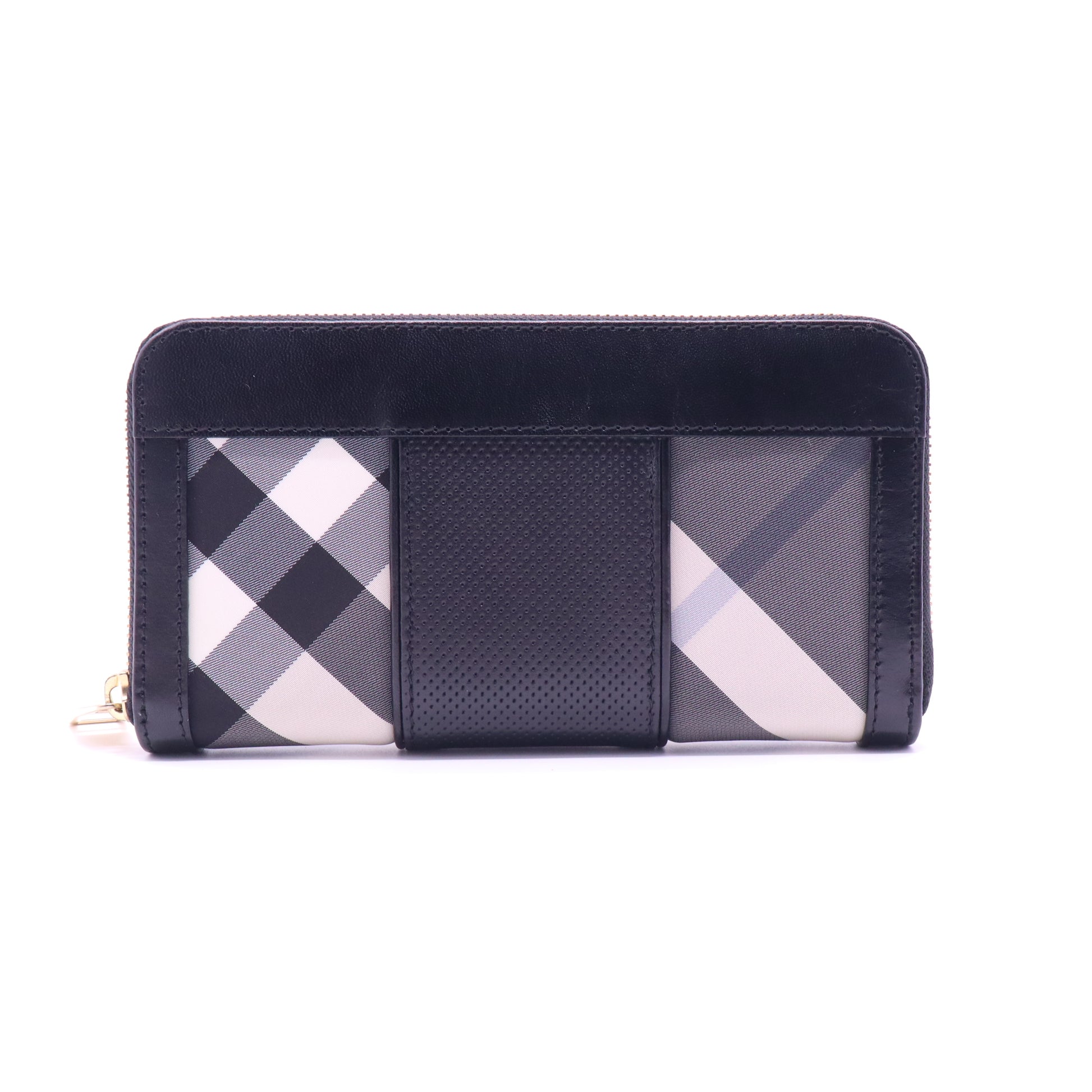 Burberry House Check Large Sartorial Ziggy Zip Around Wallet Black twins