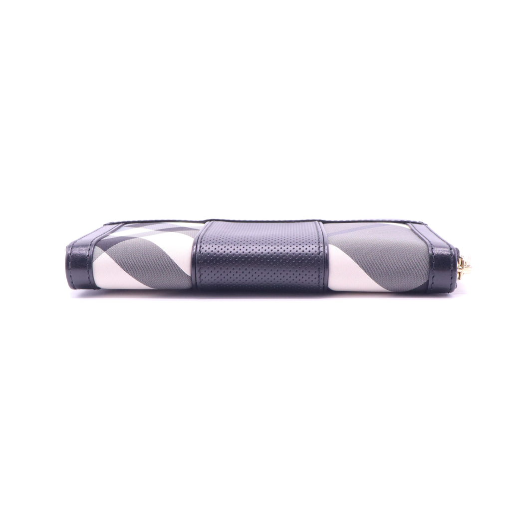 Burberry House Check Large Sartorial Ziggy Zip Around Wallet Black twins