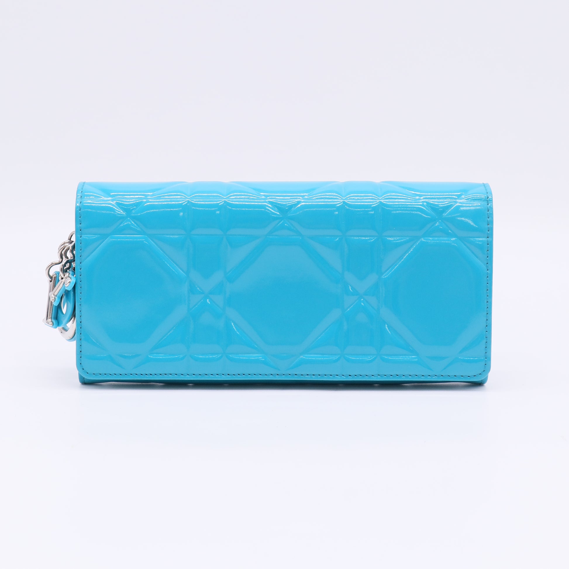 Turquoise Quilted Cannage Patent Leather Lady Dior Wallet on Chain Bag W22562