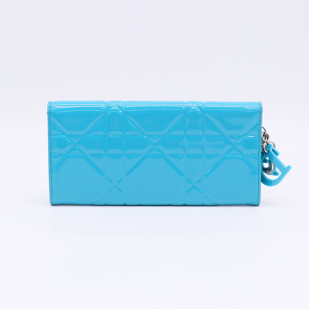 Turquoise Quilted Cannage Patent Leather Lady Dior Wallet on Chain Bag W22562