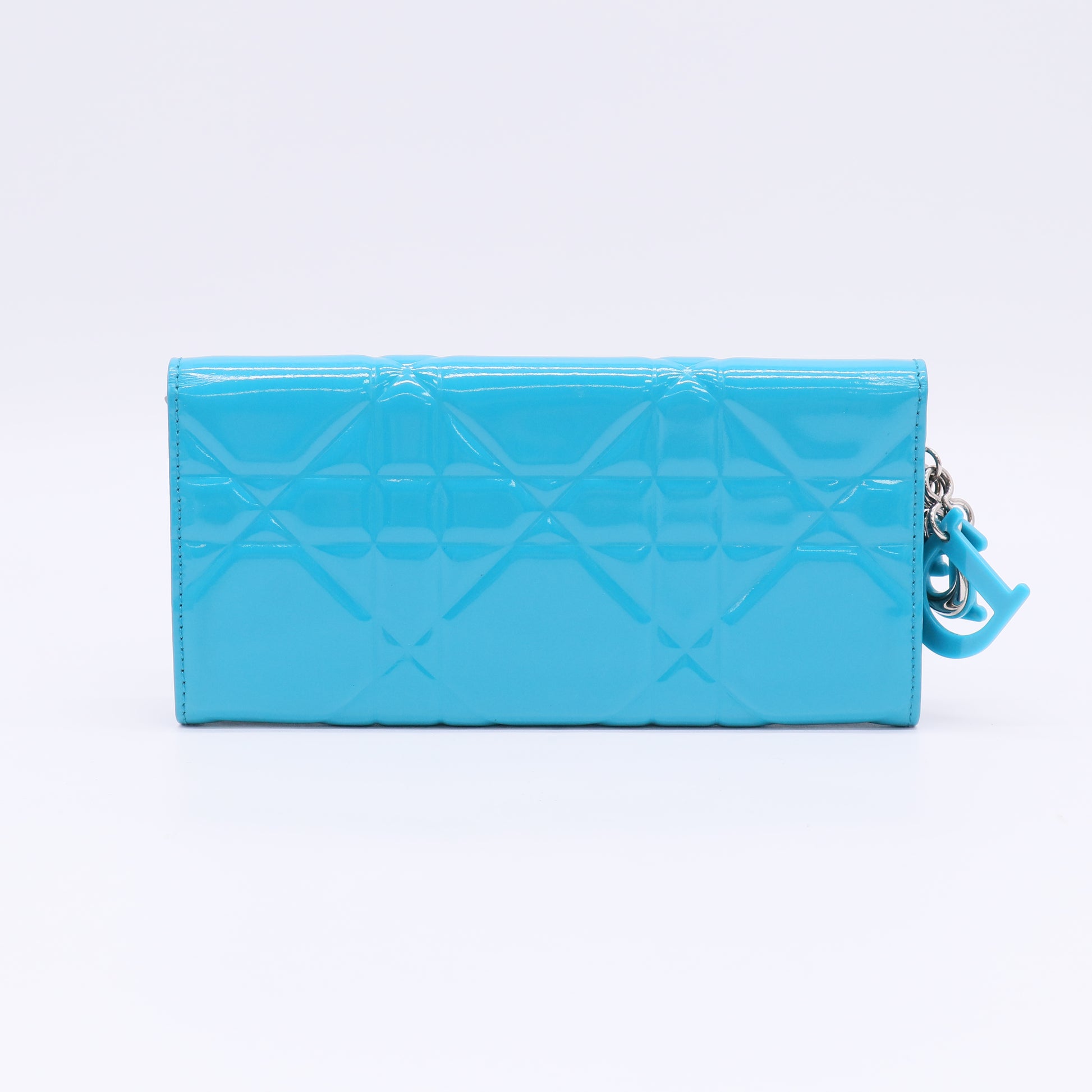 Turquoise Quilted Cannage Patent Leather Lady Dior Wallet on Chain Bag W22562