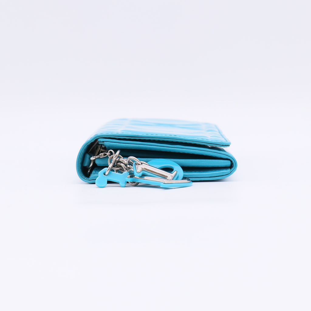 Turquoise Quilted Cannage Patent Leather Lady Dior Wallet on Chain Bag W22562