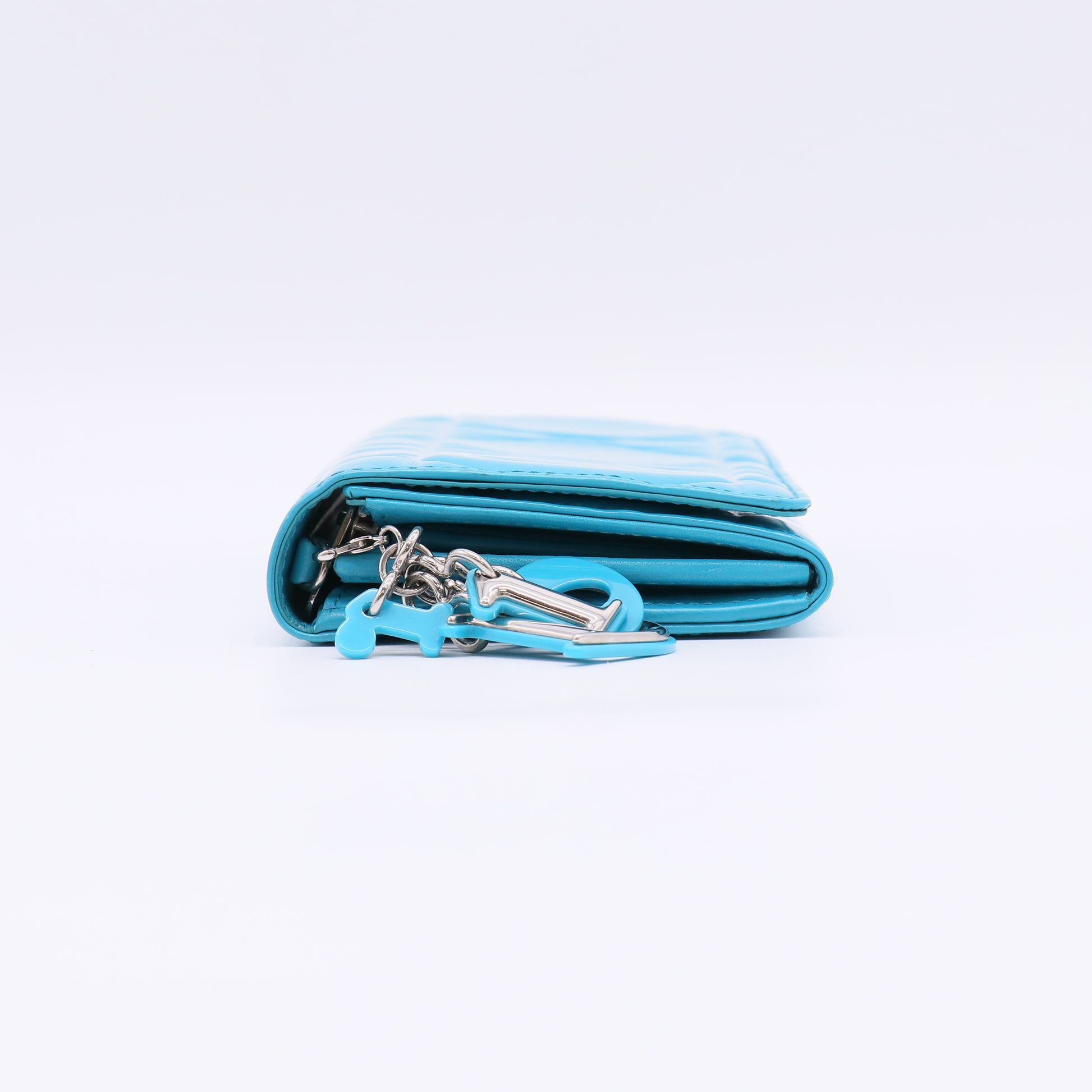 Turquoise Quilted Cannage Patent Leather Lady Dior Wallet on Chain Bag W22562
