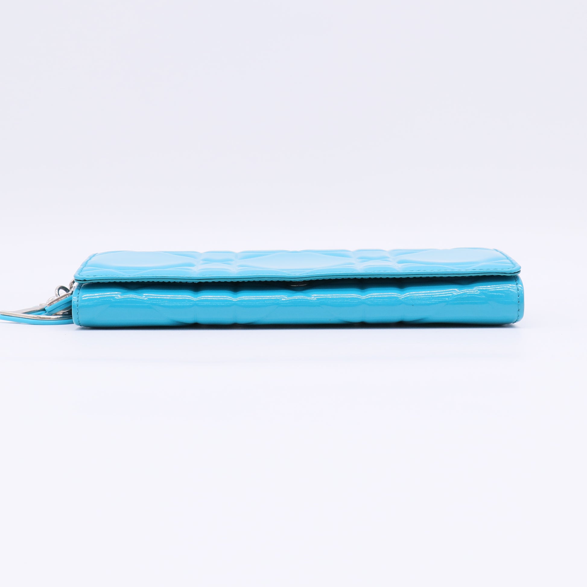 Turquoise Quilted Cannage Patent Leather Lady Dior Wallet on Chain Bag W22562