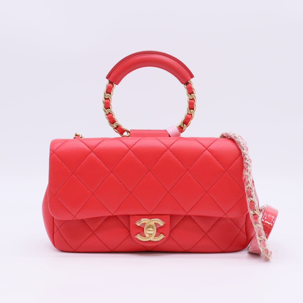 Chanel Red Quilted Lambskin Leather Medium In The Loop Bag  twins LDJ5577