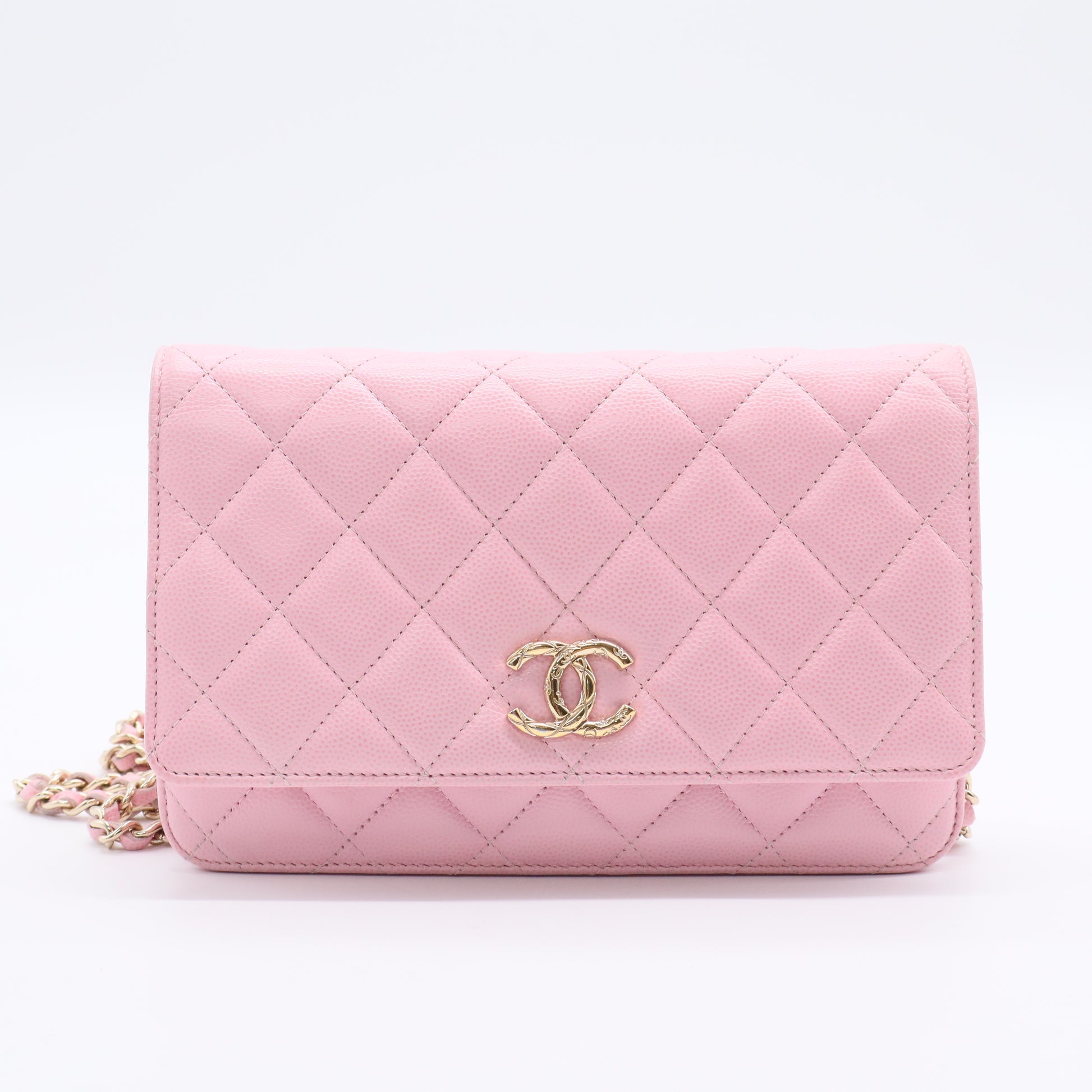 Crystal Woven CC Wallet on Chain Quilted Caviar Twins LDJ2778