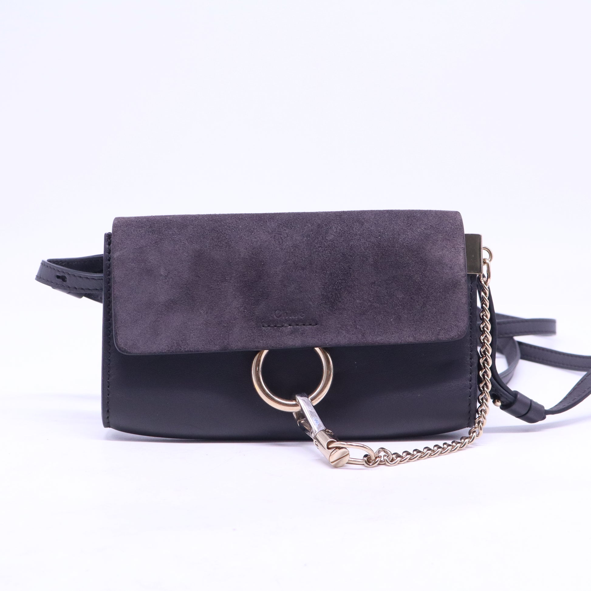 Suede Calfskin Mini Faye Shoulder Bag Carbon  B21092