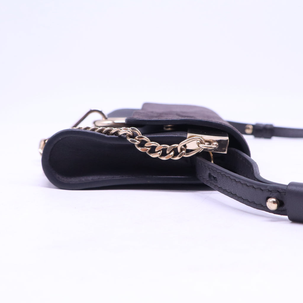 Suede Calfskin Mini Faye Shoulder Bag Carbon  B21092