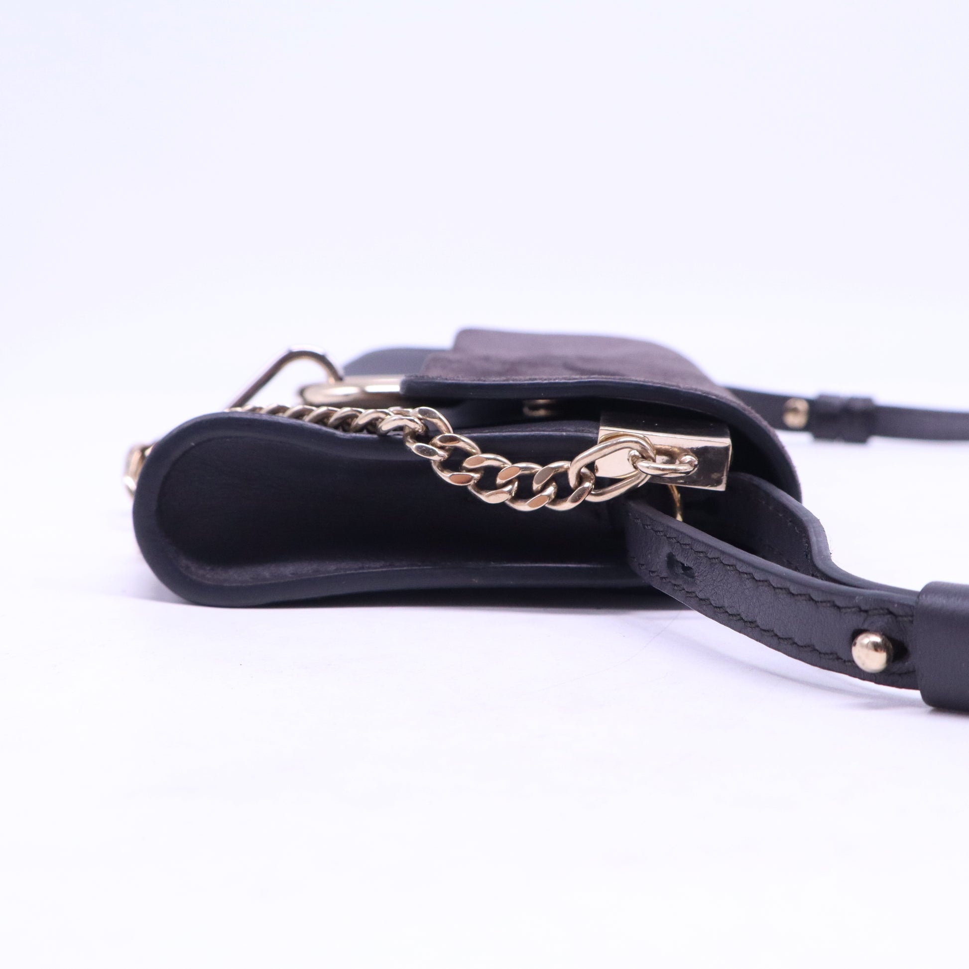 Suede Calfskin Mini Faye Shoulder Bag Carbon  B21092
