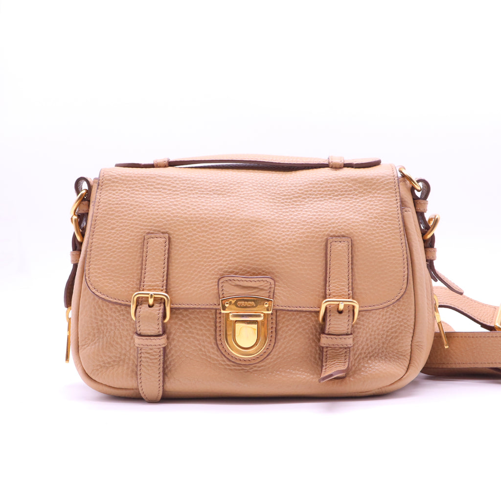 Prada Vitello Daino Push Lock Messenger Bag Marine twins B21504