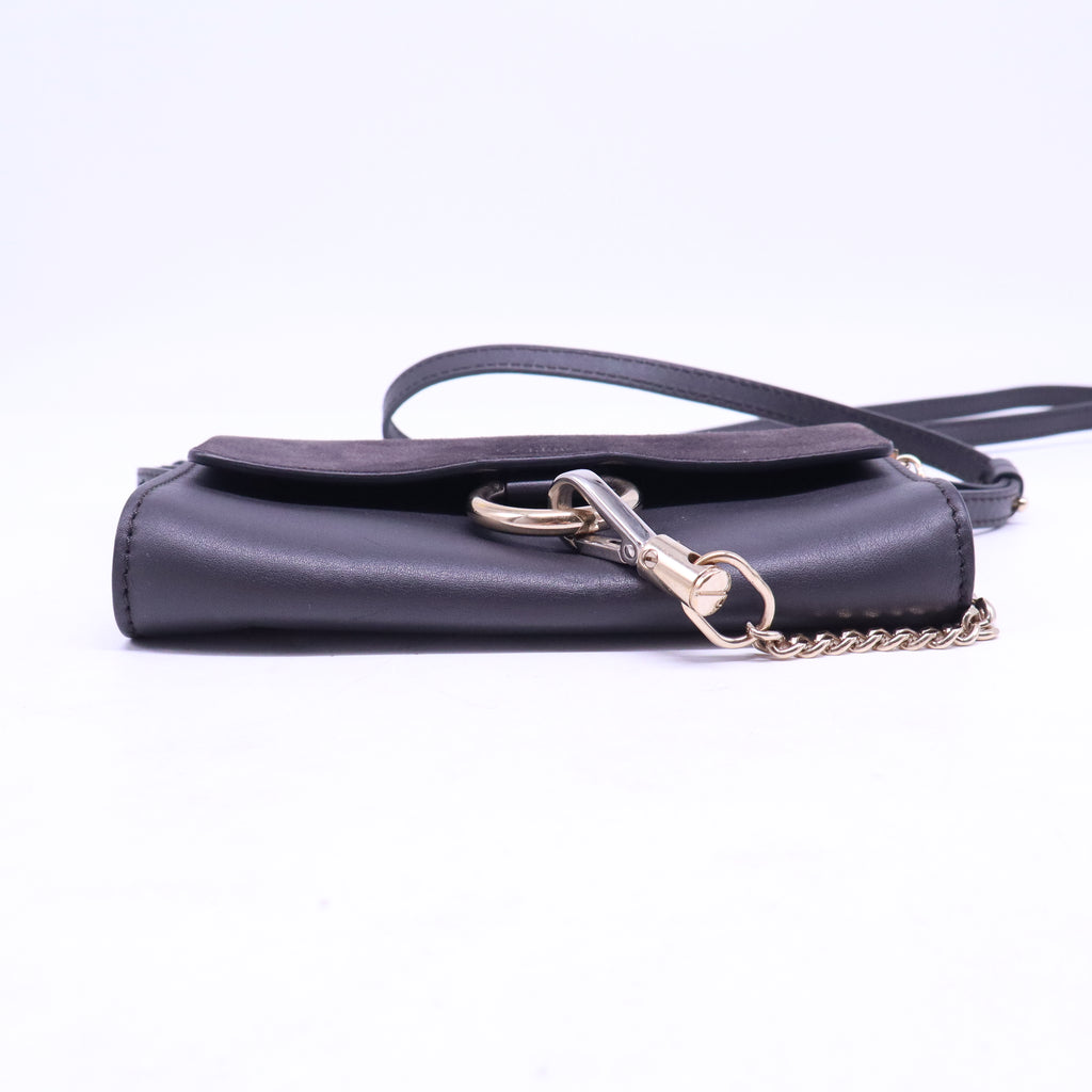 Suede Calfskin Mini Faye Shoulder Bag Carbon  B21092