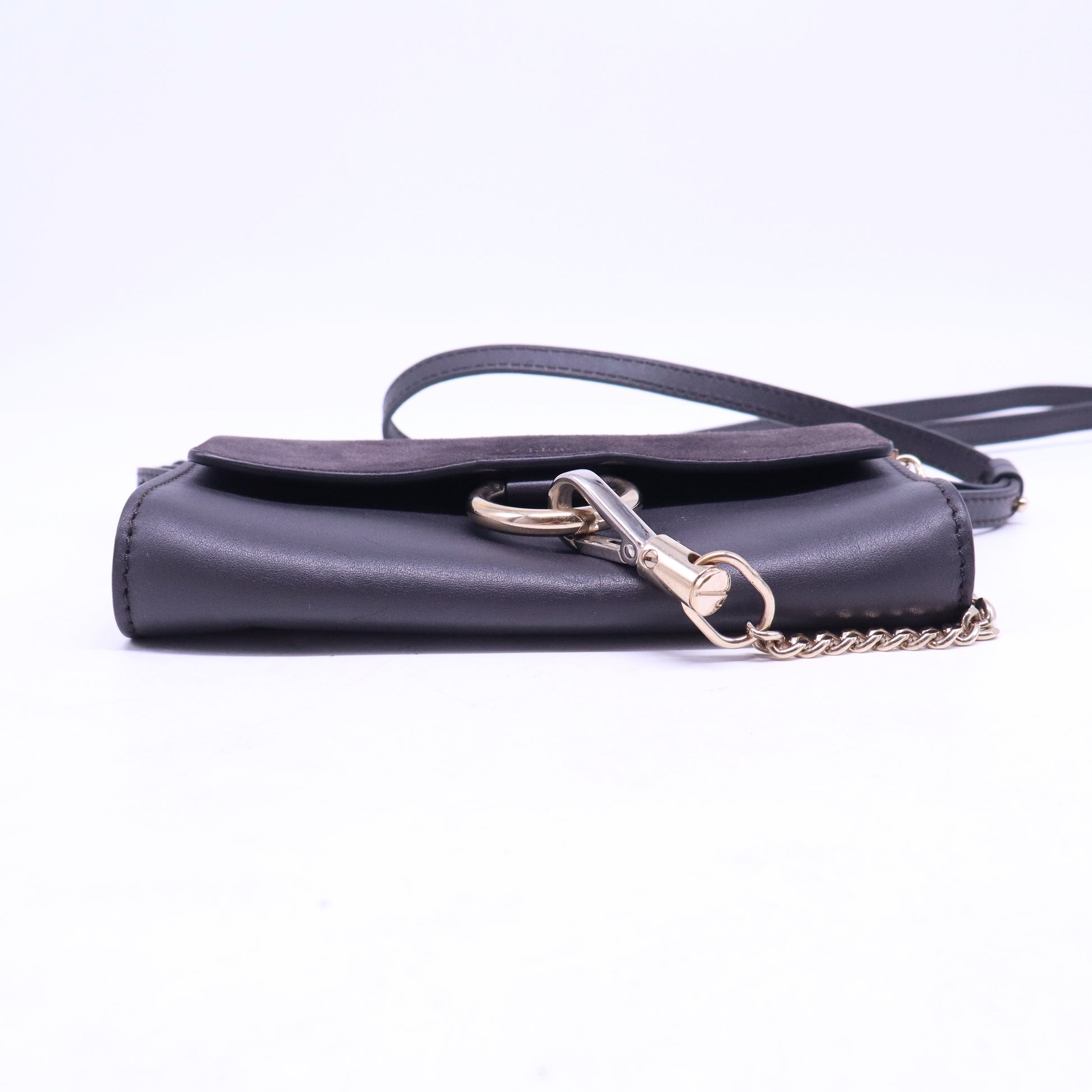 Suede Calfskin Mini Faye Shoulder Bag Carbon  B21092