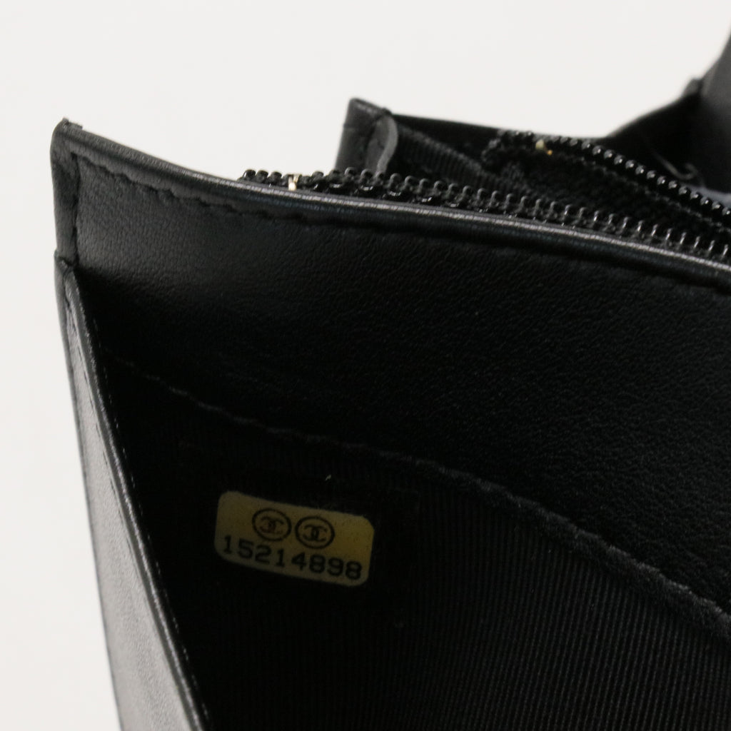 Patent Calfskin Quilted Yen Wallet Black