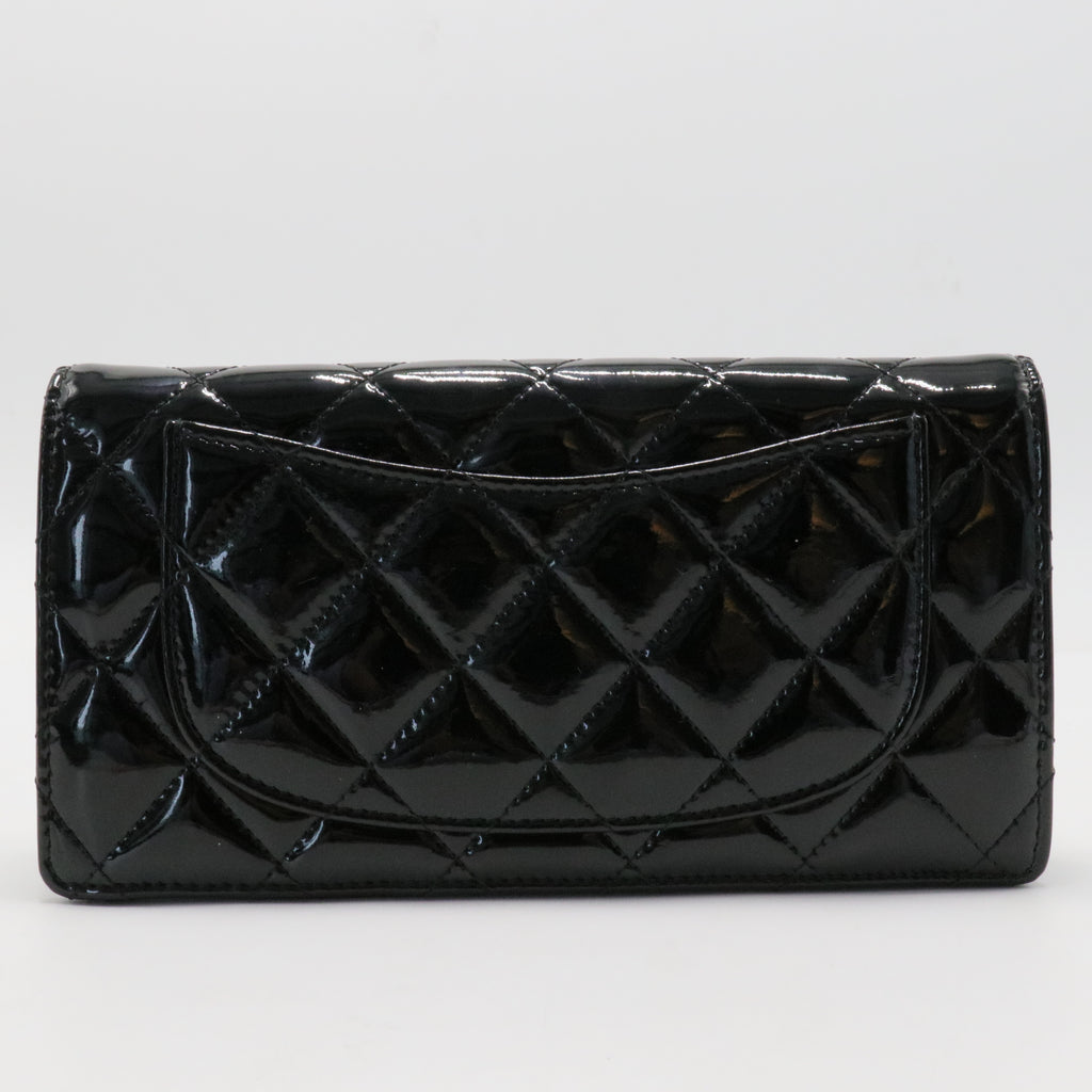 Patent Calfskin Quilted Yen Wallet Black
