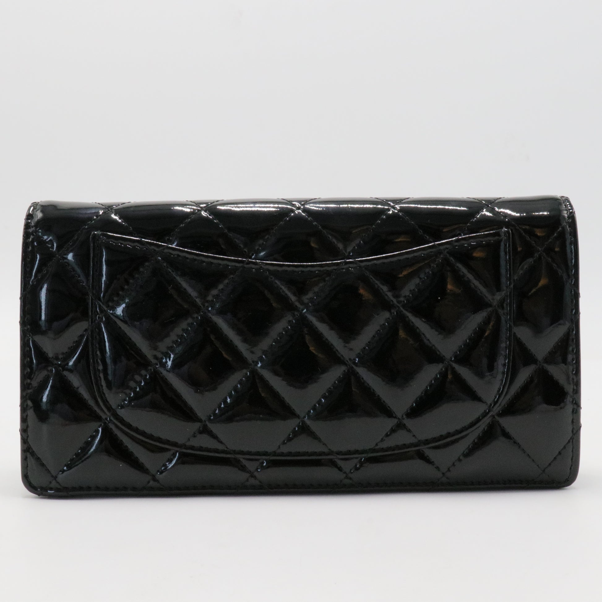 Patent Calfskin Quilted Yen Wallet Black