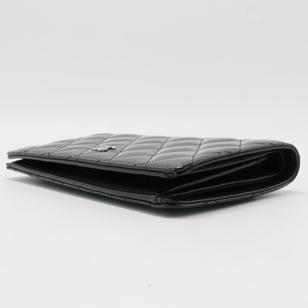 Patent Calfskin Quilted Yen Wallet Black