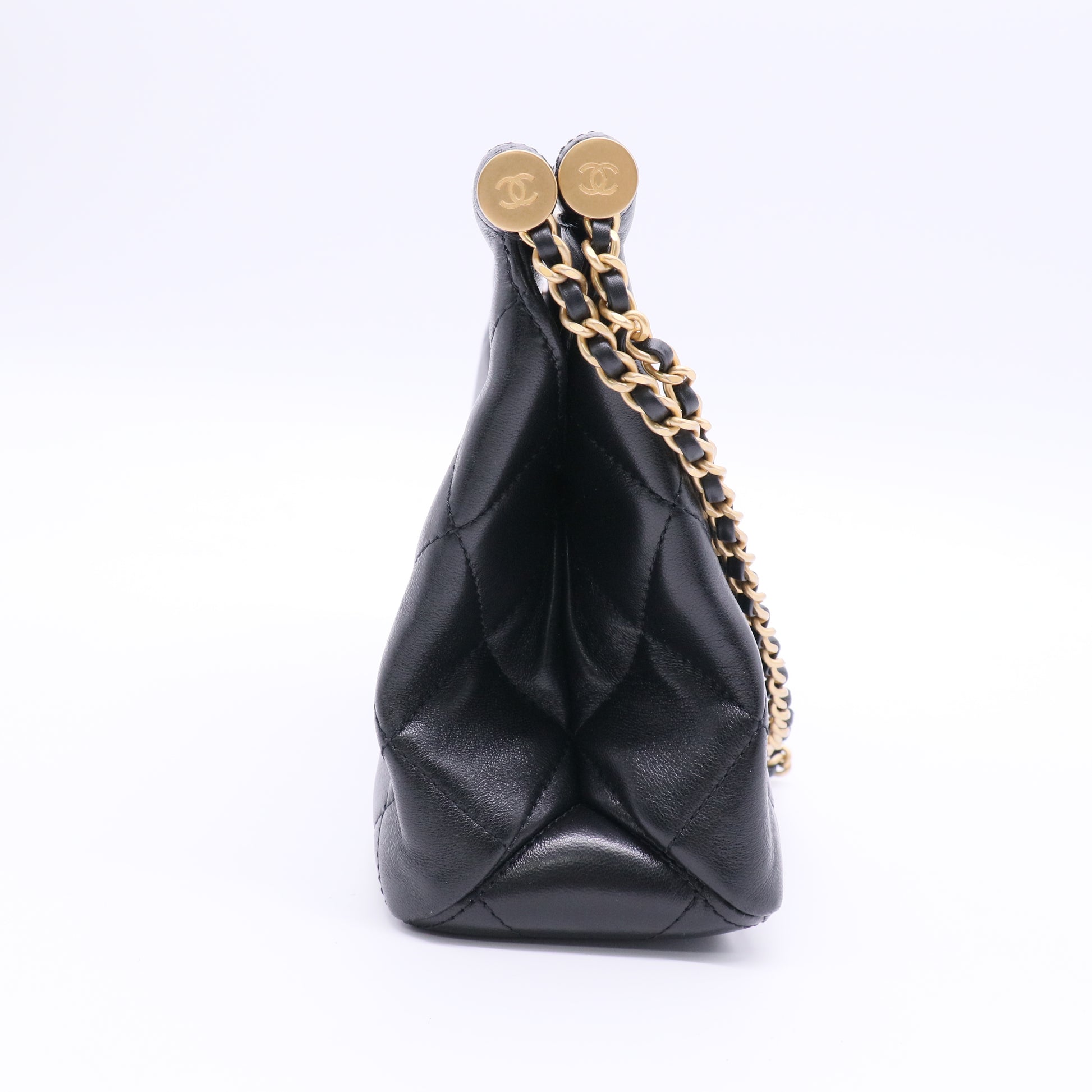 CC Pearls Bar Handle Shopping Bag Quilted Shiny Lambskin Small Twins