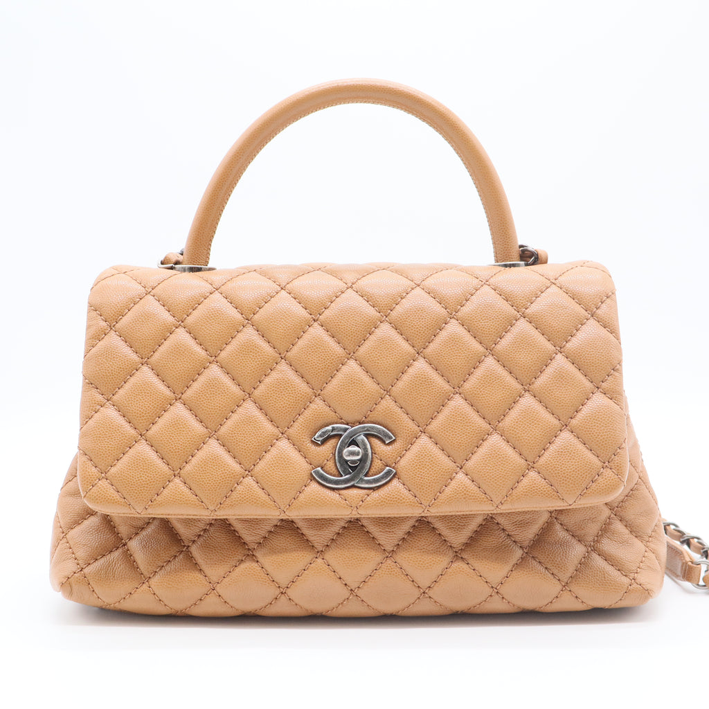 Caviar Quilted Small Coco Handle Flap Brown
