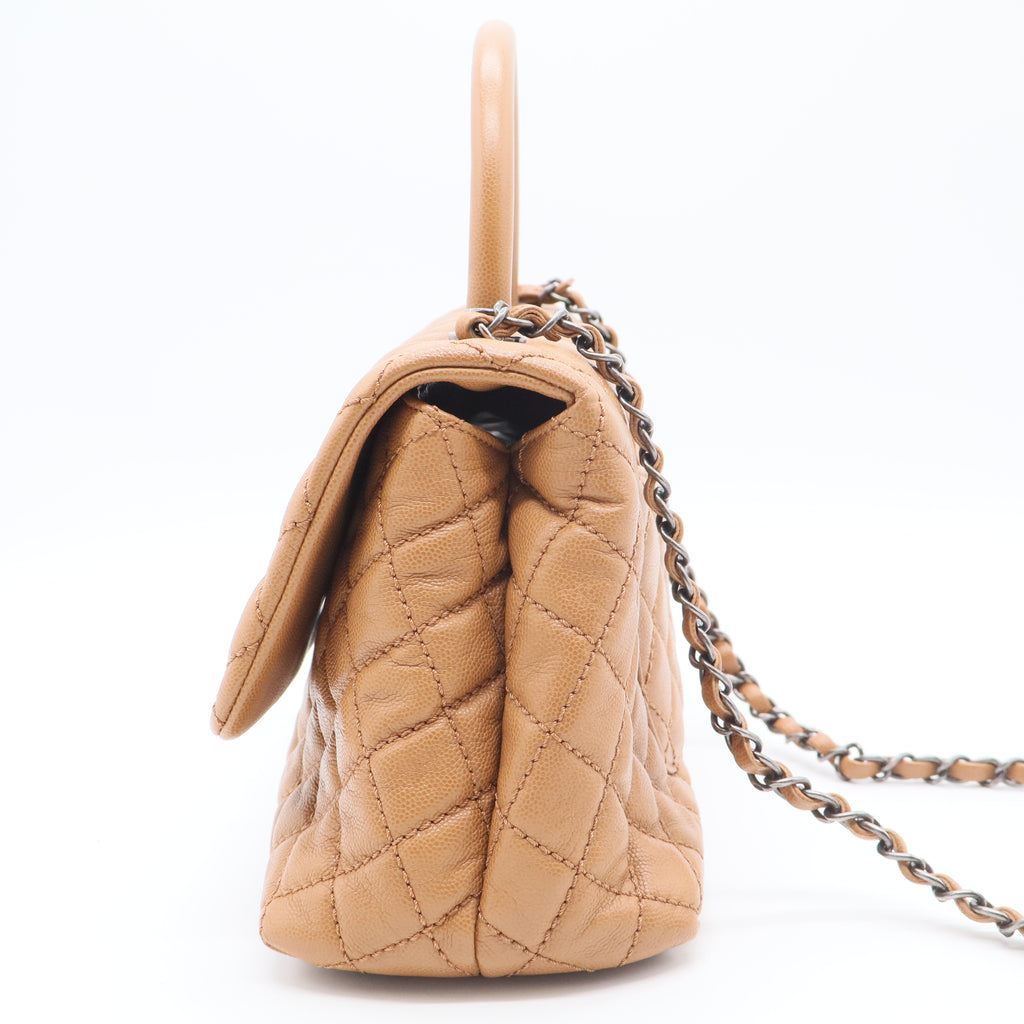 Caviar Quilted Small Coco Handle Flap Brown