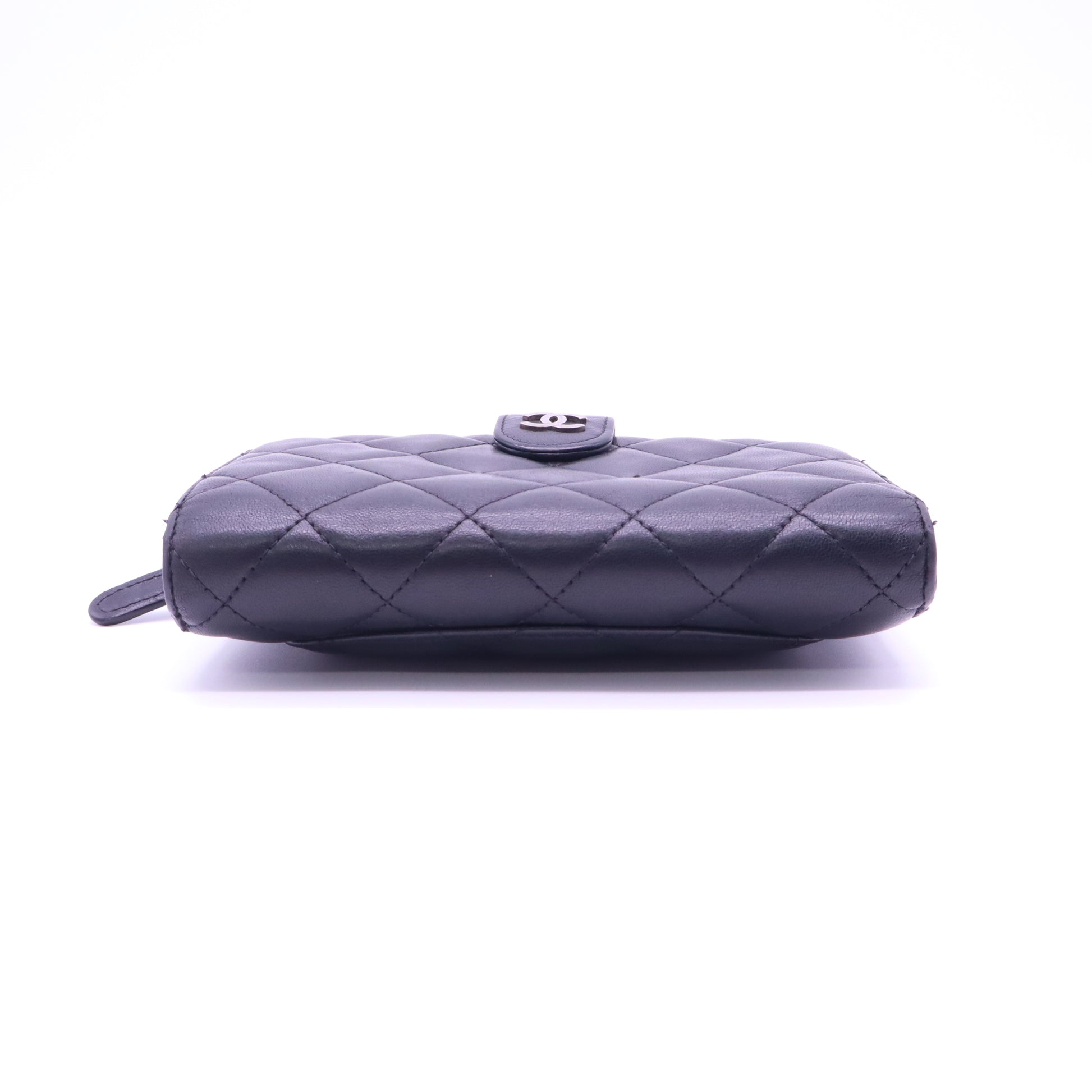 Black Quilted Lambskin Leather L-Zip Compact French Purse Wallet W21299