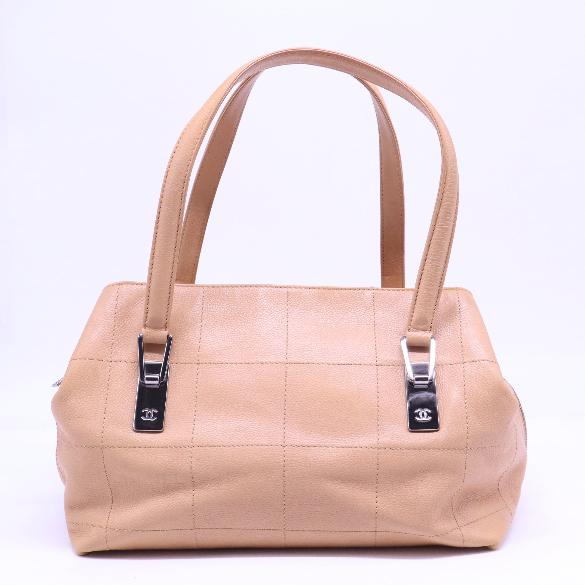 Caviar Square Stitched Tote Beige B20944