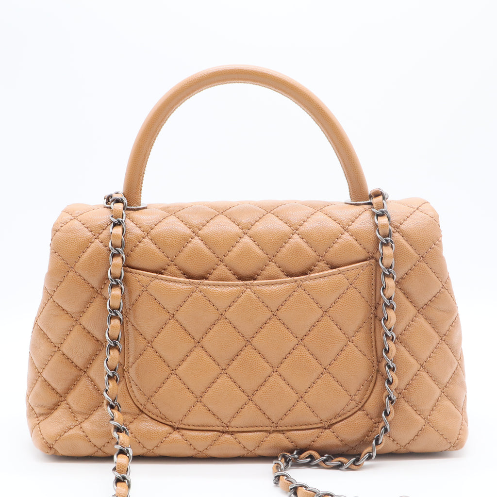 Caviar Quilted Small Coco Handle Flap Brown