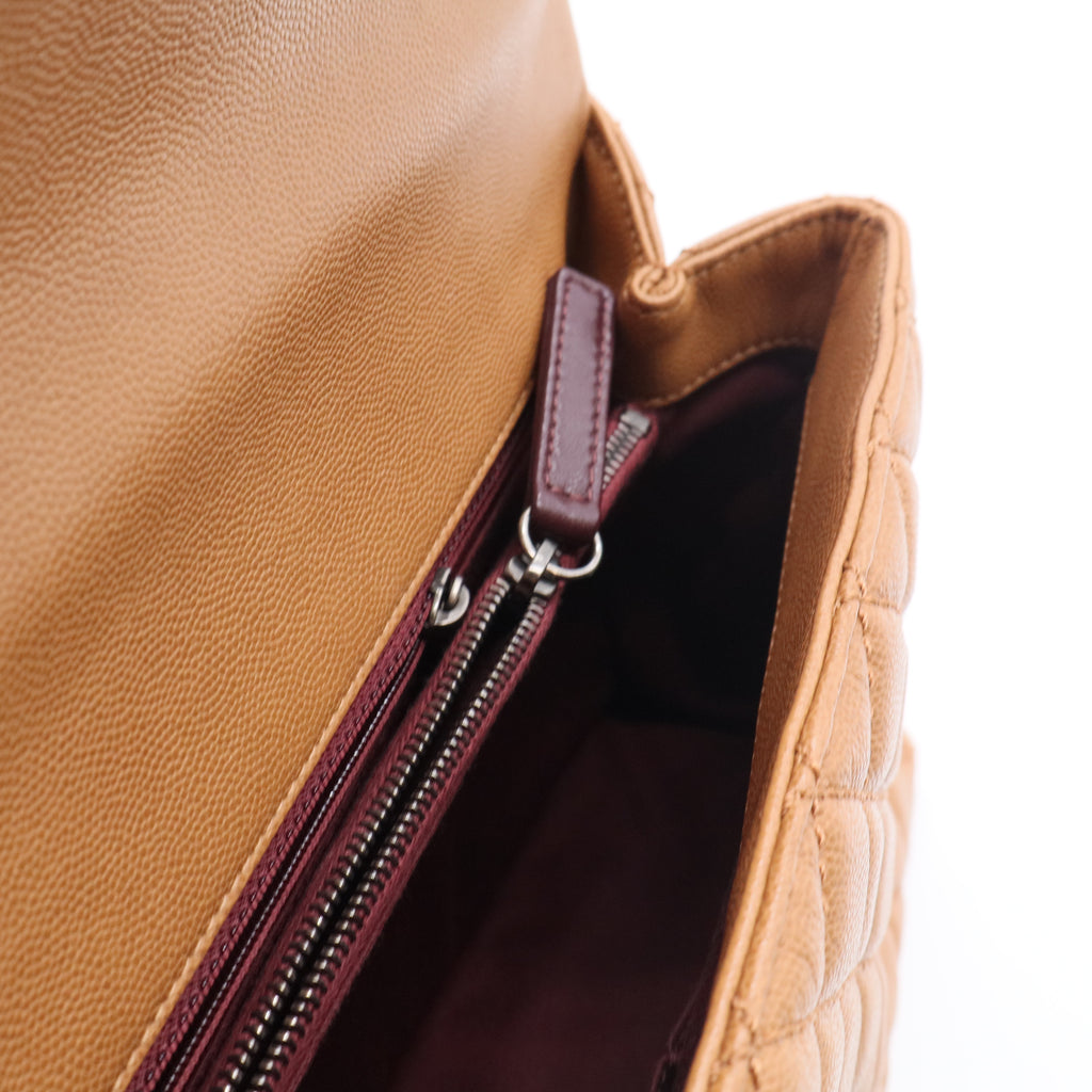 Caviar Quilted Small Coco Handle Flap Brown