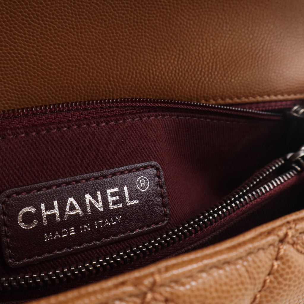 Caviar Quilted Small Coco Handle Flap Brown