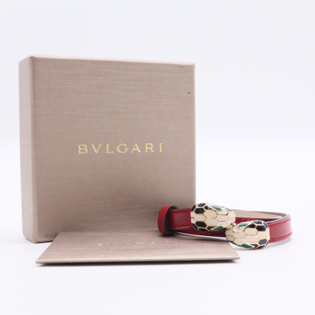Bvlgari Serpenti Forever Leather Enamel Gold Tone Bracelet LDJ2793 twins