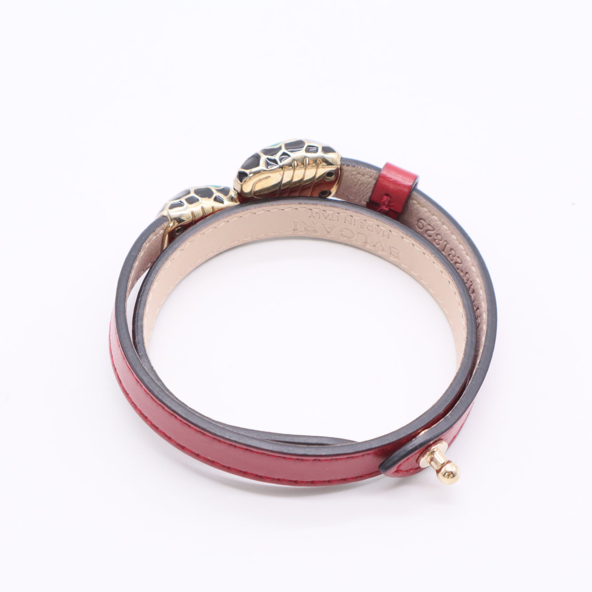 Bvlgari Serpenti Forever Leather Enamel Gold Tone Bracelet LDJ2793 twins