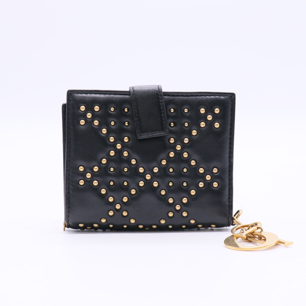Black Cannage Studded Lambskin Wallet Twins