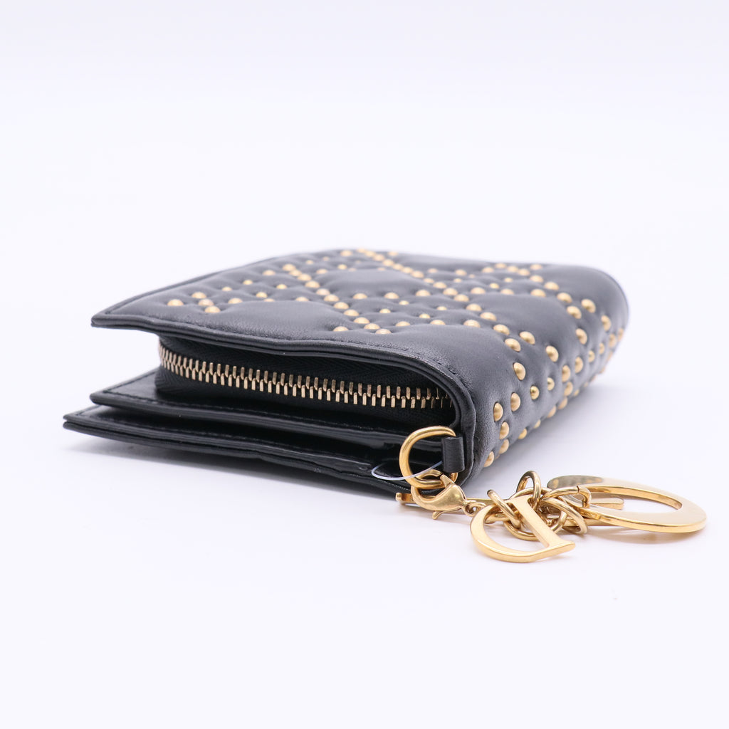 Black Cannage Studded Lambskin Wallet Twins