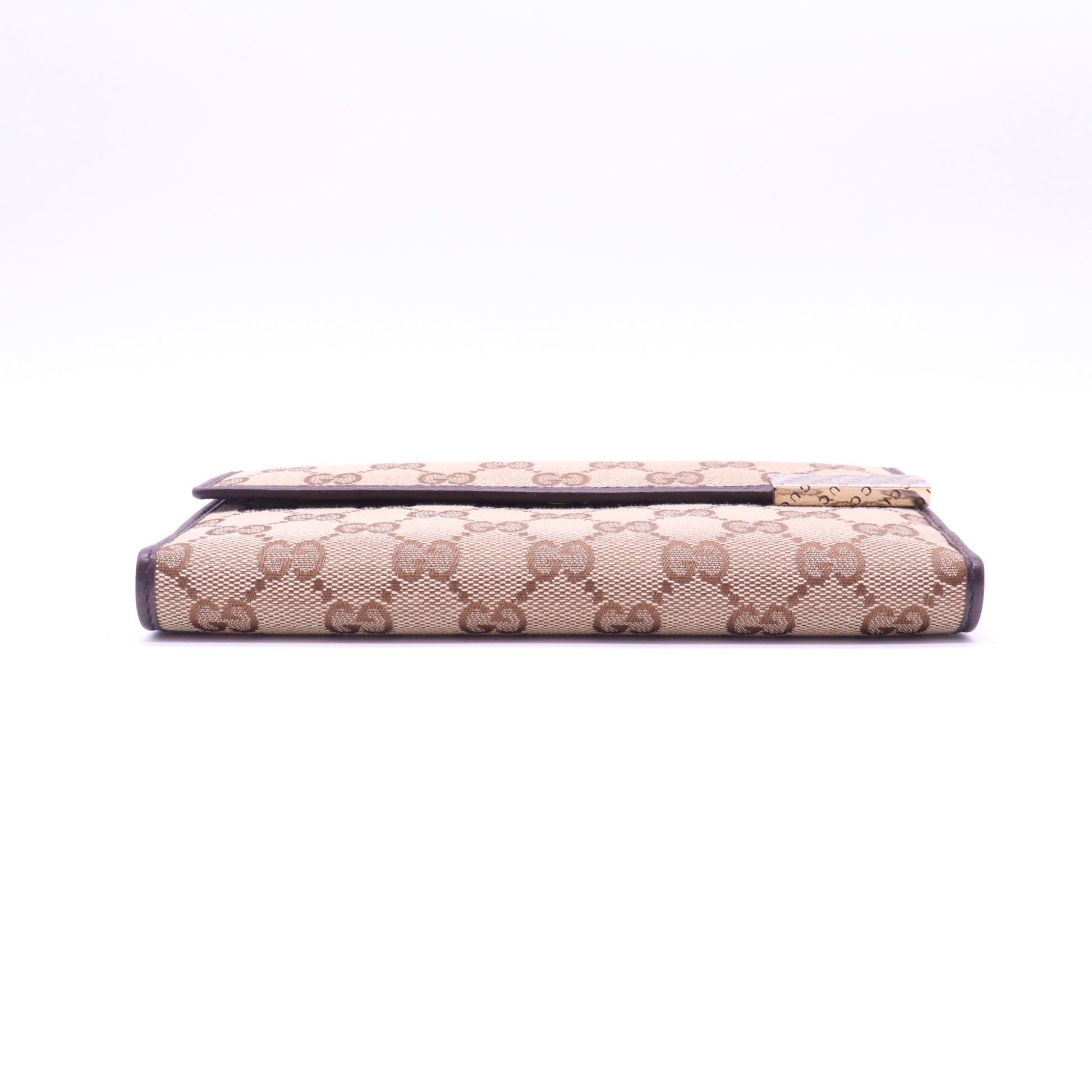 Gucci GG Canvas Metal Bar Continental Flap Wallet W21466