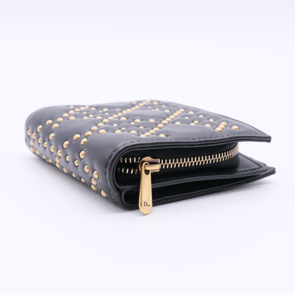 Black Cannage Studded Lambskin Wallet Twins