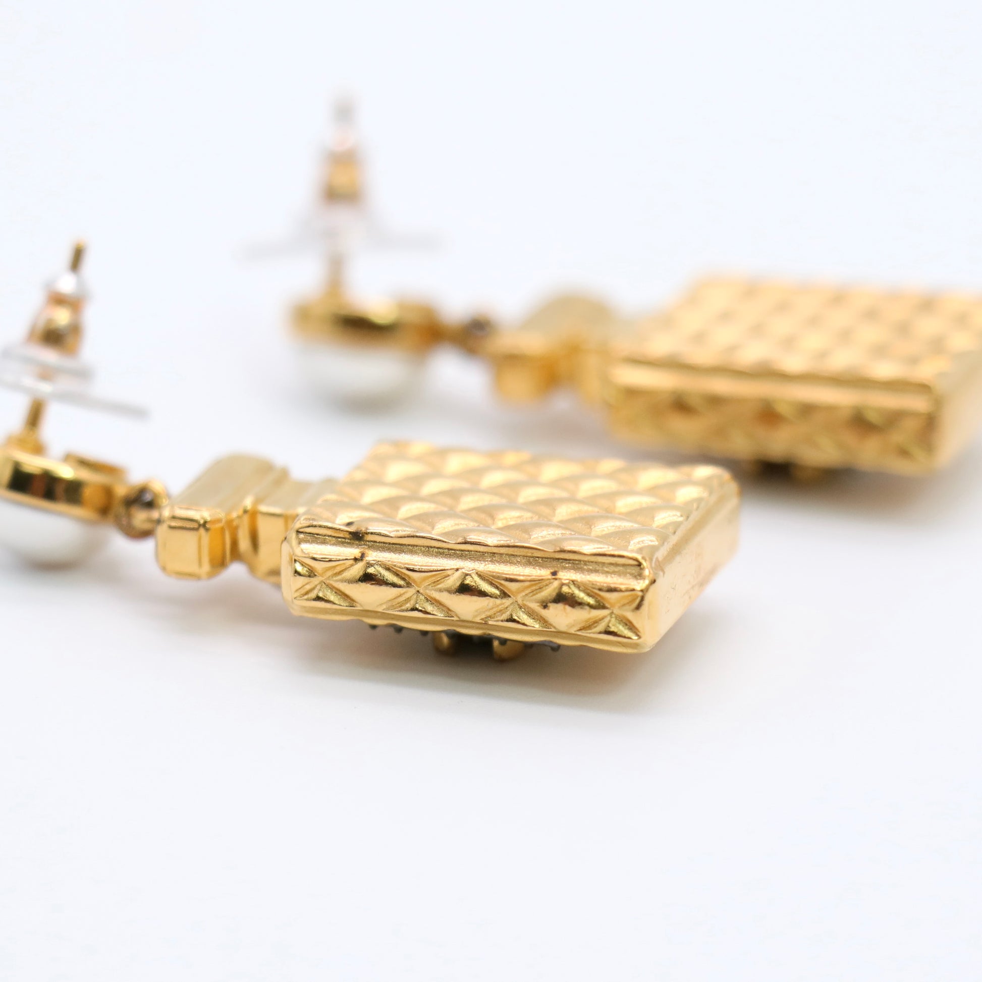 Crystal Pearl CC Perfume Bottle Drop Earrings Gold twins