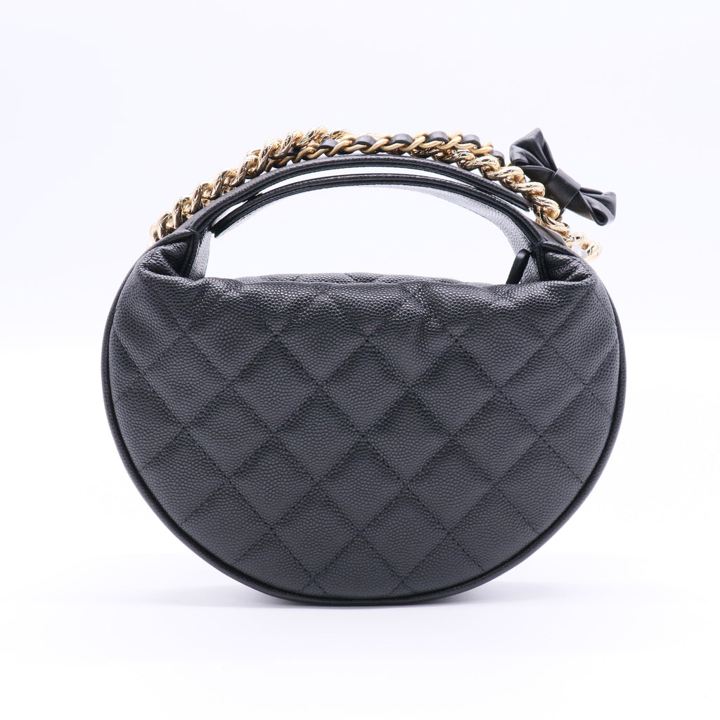 Double Chain Bow Hobo Pouch Quilted Caviar Mini Twins