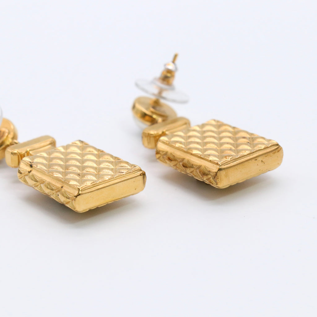 Crystal Pearl CC Perfume Bottle Drop Earrings Gold twins