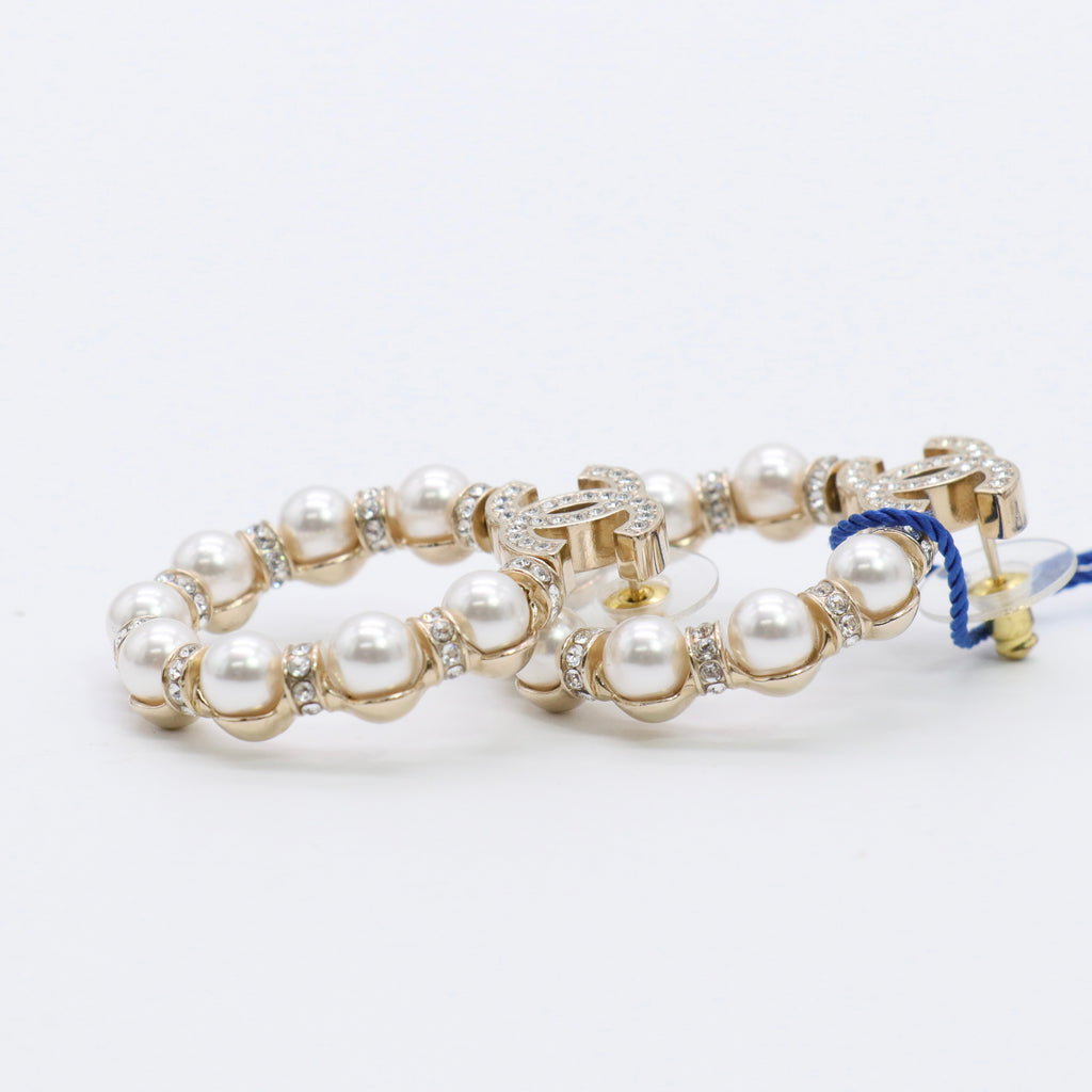 Pearl Crystal Nefertiti CC Drop Earrings Gold twins