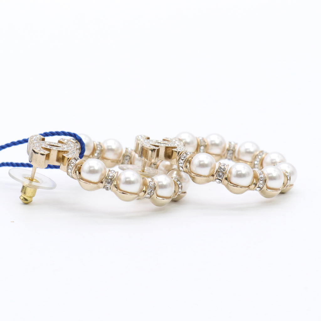 Pearl Crystal Nefertiti CC Drop Earrings Gold twins