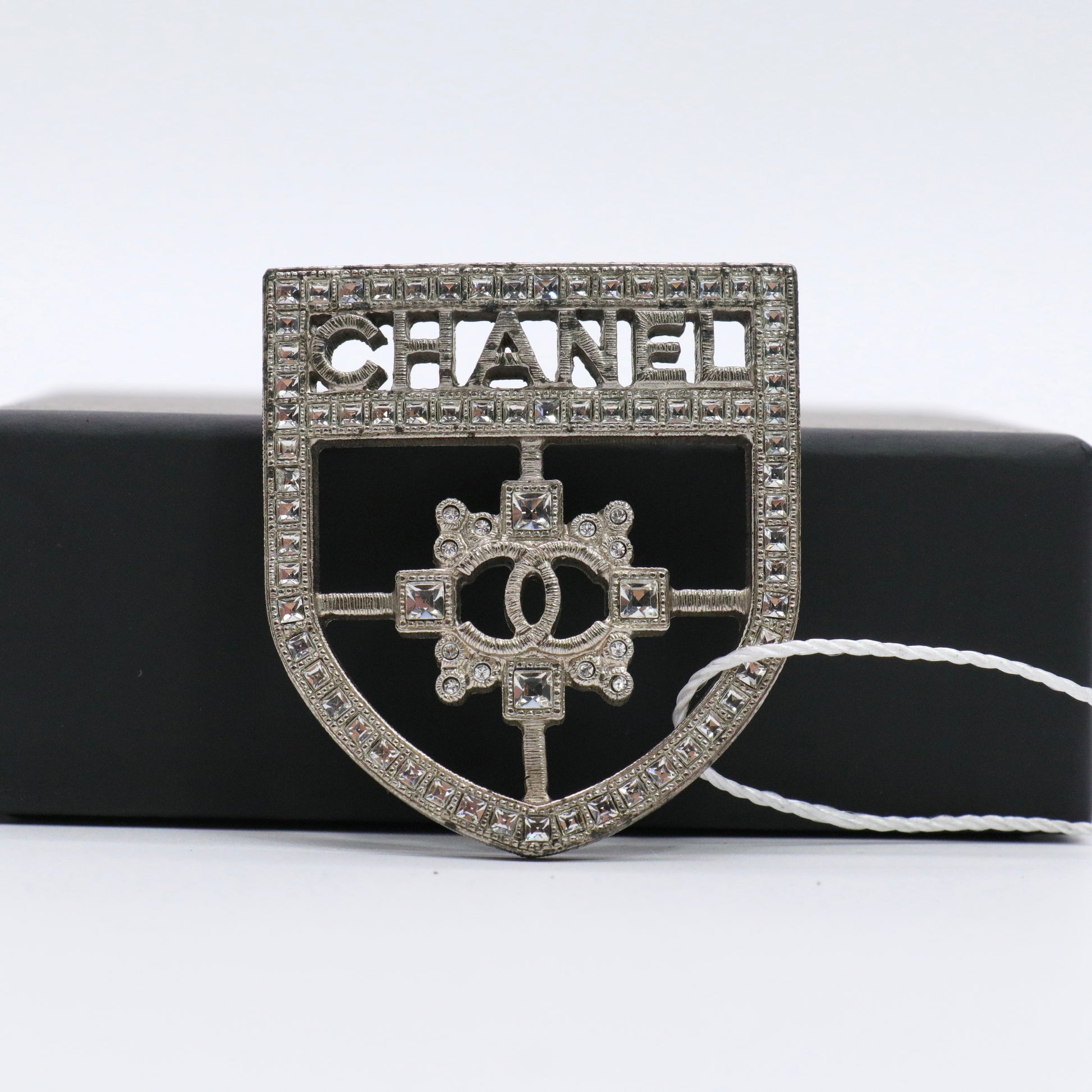 Swarovski Baguette Crystal CC Shield Brooch twins