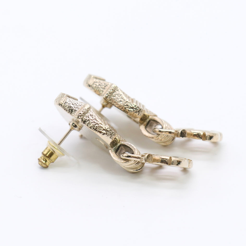 Resin Crystal Quilted CC Drop Earrings Black Twins