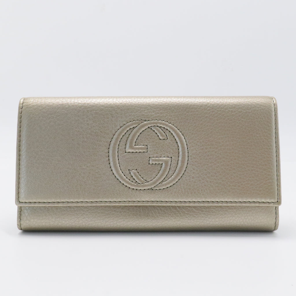 Metallic Pebbled Calfskin Soho Continental Wallet